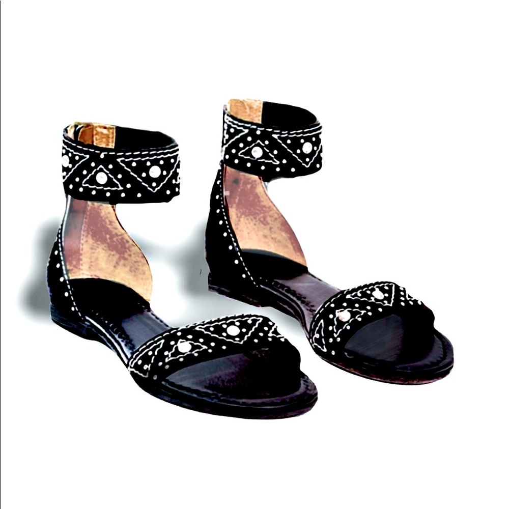 FRYE Rare Carson Zip Leather Stud Strap Sandal - Picture 4 of 11